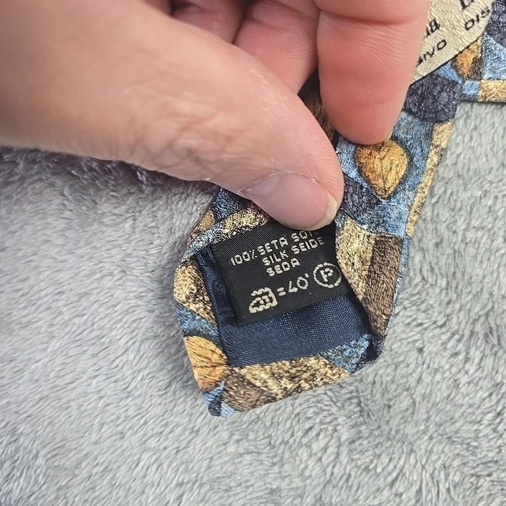 Ermenegildo Zegna Exclusive‎ Design Silk Necktie Blue Leaves Geometric Italian
